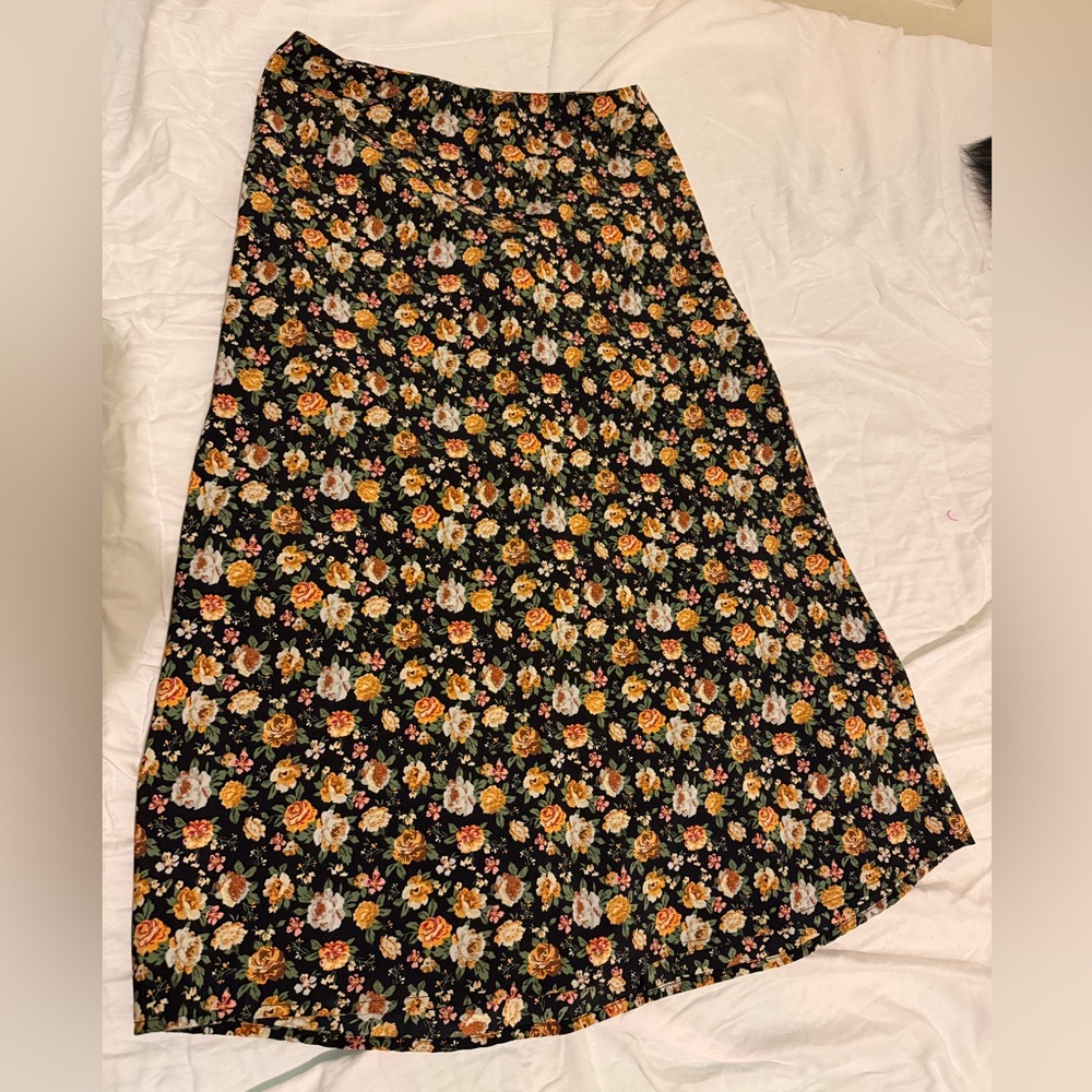 Orange and black floral skirt ankle length